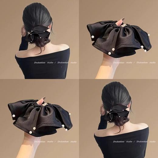 简晓珍珠大号肥肠圈缎面复古气质褶皱花边发圈时尚出勤百搭发绳 商品图2