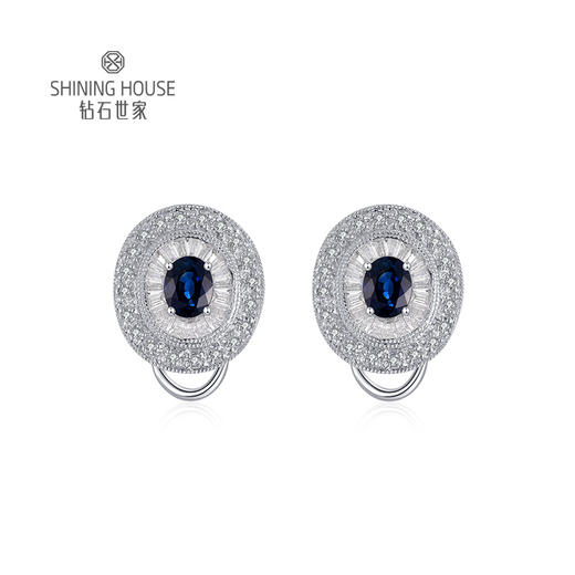 【蓝宝石耳环】钻石世家 18K金蓝宝石镶钻耳饰耳环 每一颗宝石都是大自然的宝物 深邃浓郁的幽兰光芒 丝绒静谧的高雅之美 商品图0