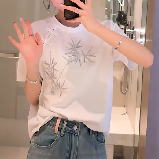 雀说国风刺绣T恤女圆领高级感漂亮上衣女韩版通勤宽松AL4052 商品图2