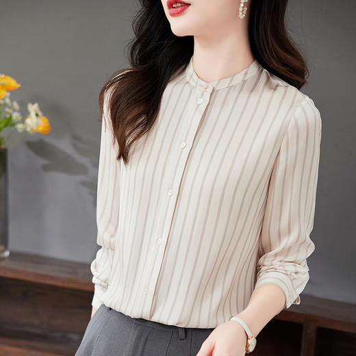 丁摩 重磅丝绸条纹真丝衬衫春装新款通勤小衫气质桑蚕丝上衣5ZF-9020 商品图2