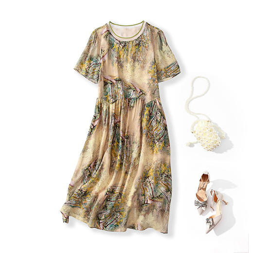 丁摩新品女装显瘦显高小个子款真丝印花连衣裙AL80020 商品图4