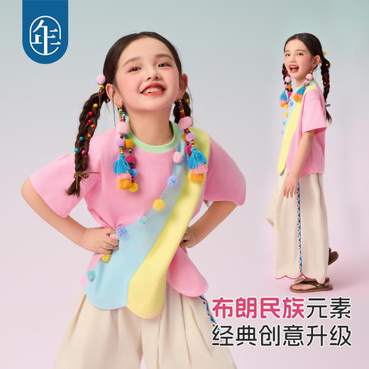 年衣短袖女童2025夏季新款民族风原创宽松圆领遇见布朗T恤 商品图3