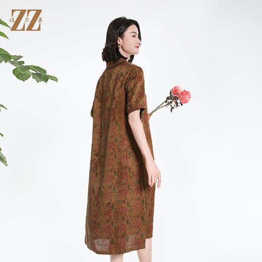 佐尔美夏季新款新中式国风时尚气质桑蚕丝短袖连衣裙女M42LS02 商品图4