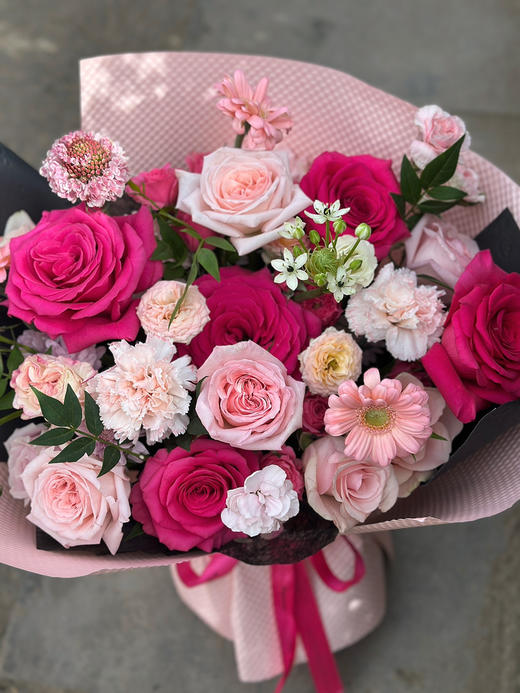 插花泥花束 弗洛伊德粉色荔枝玫瑰混搭花束 商品图1
