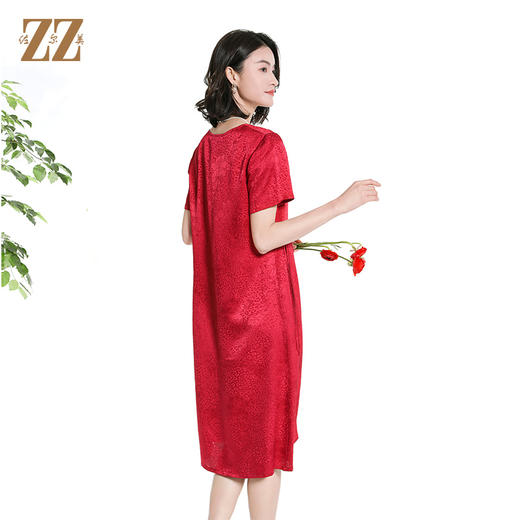 佐尔美夏季新款新中式国风时尚气质100桑蚕丝短袖连衣裙女M42LS24 商品图4