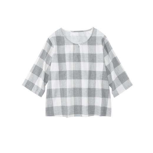 【双层纱千鸟格家居服】双层纱家居服女士七分袖家居服套装全棉格纹套头睡衣 商品图7