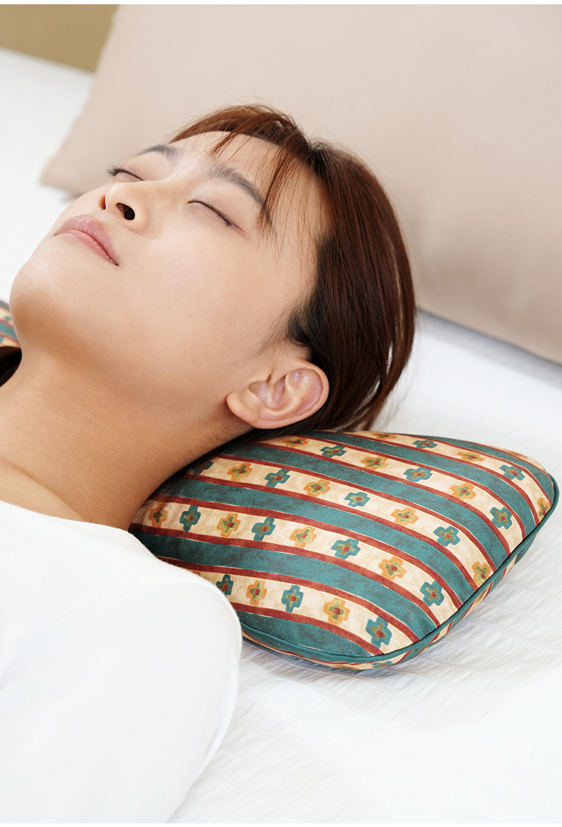复古十字纹系列艾草荞麦枕颈椎枕荞麦壳圆枕头睡眠支撑专用护颈枕成人