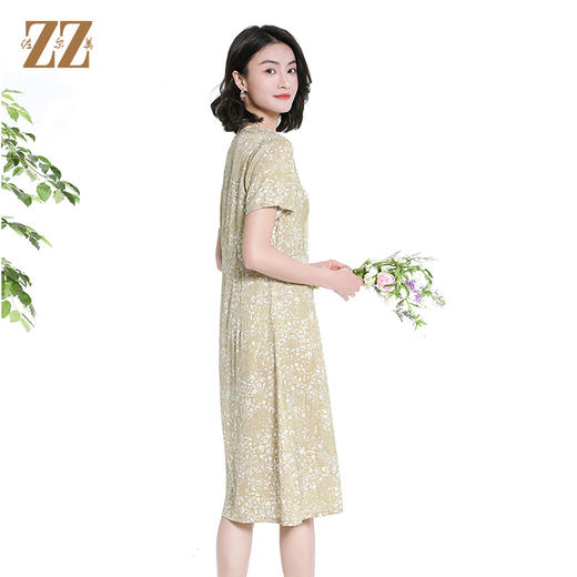 佐尔美夏季新款时尚气质碎花桑蚕丝短袖连衣裙女M42LS39 商品图3