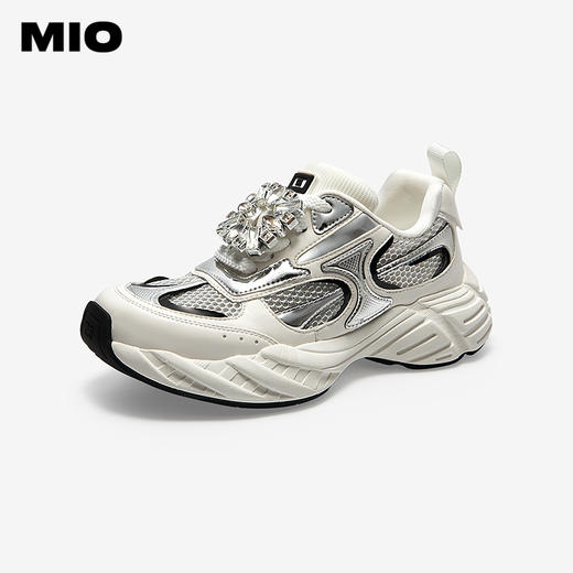 MIO米奥老爹鞋闪钻银色轮胎鞋厚底复古风增高运动鞋M254586383 商品图0