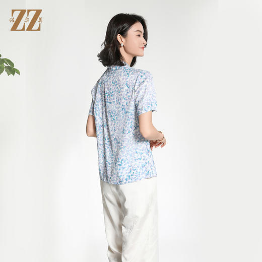 佐尔美夏季新款新中式国风时尚气质桑蚕丝短袖衬衣女M42CS26 商品图4