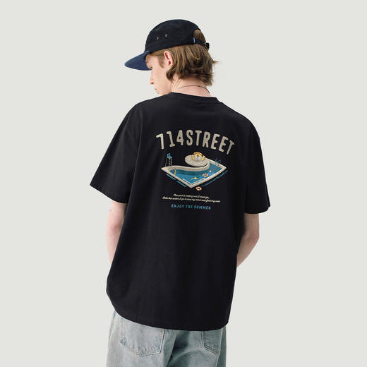 714street重磅260g泳池印花纯棉短袖T恤男25夏季新款宽松情侣体恤 商品图0