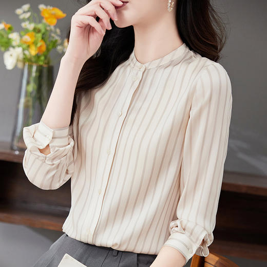 丁摩 重磅丝绸条纹真丝衬衫春装新款通勤小衫气质桑蚕丝上衣5ZF-9020 商品图1