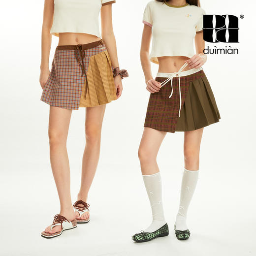 对面duimian-格子短裙A字百褶裙 商品图3
