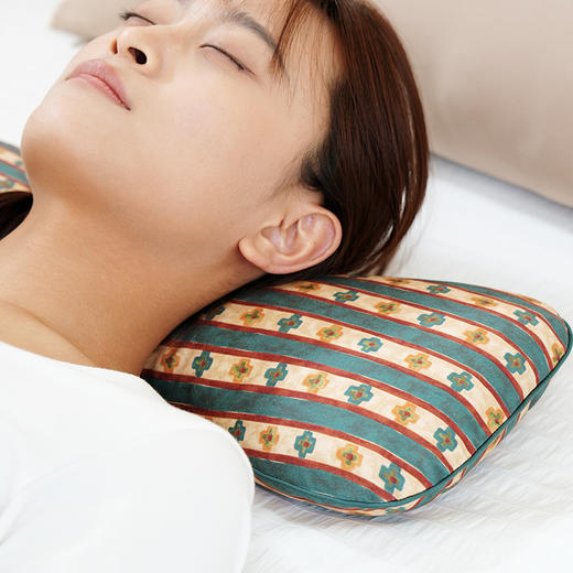 复古十字纹系列艾草荞麦枕颈椎枕荞麦壳圆枕头睡眠支撑专用护颈枕成人高端 商品图3