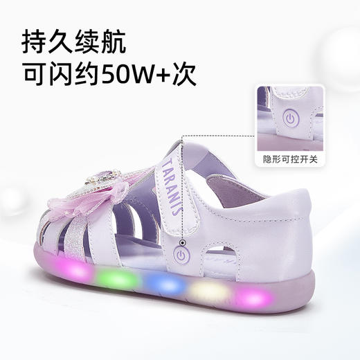 泰兰尼斯meta夏季新款女童发光公主凉鞋小女孩水晶鞋软底闪灯单鞋 M07X5B7143 商品图5