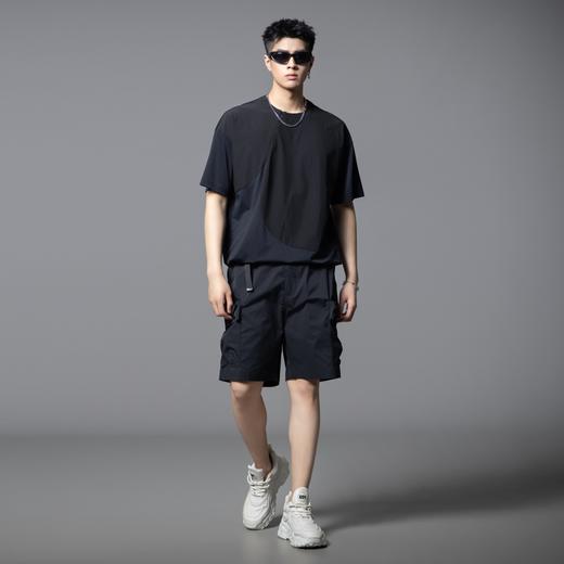 PINLI品立2025夏季新款男士拼接宽松廓形短袖T恤潮流纯色百搭上衣B252111033 商品图4