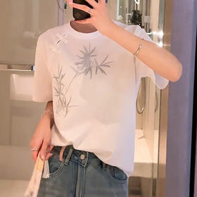 雀说国风刺绣T恤女圆领高级感漂亮上衣女韩版通勤宽松AL4052