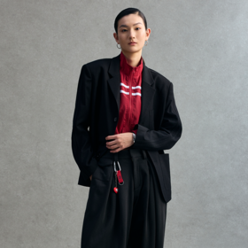 GOODBAI 23编号logo印花网面翻领西装外套