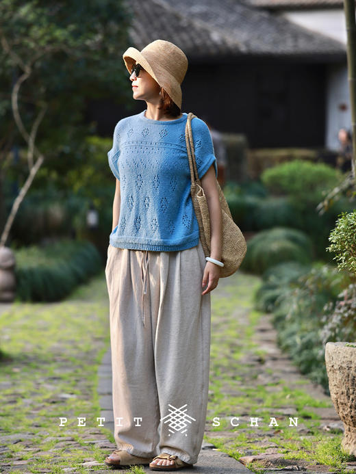 PETIT SCHAN小闪 CLO#785 Where Mists Sing 云水谣 棉混纺镂空套头针织衫 商品图1