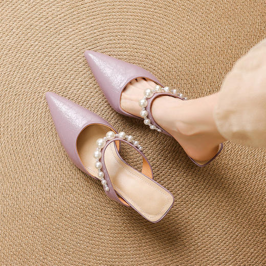 【预售5天】包头凉鞋女外穿精致半拖高级感气质尖头珍珠高跟鞋夏季凉拖鞋SLLK&sl-7908 商品图0