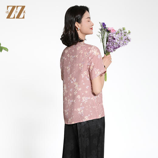佐尔美夏季新款新中式国风时尚气质桑蚕丝短袖衬衣女M42CS77 商品图3