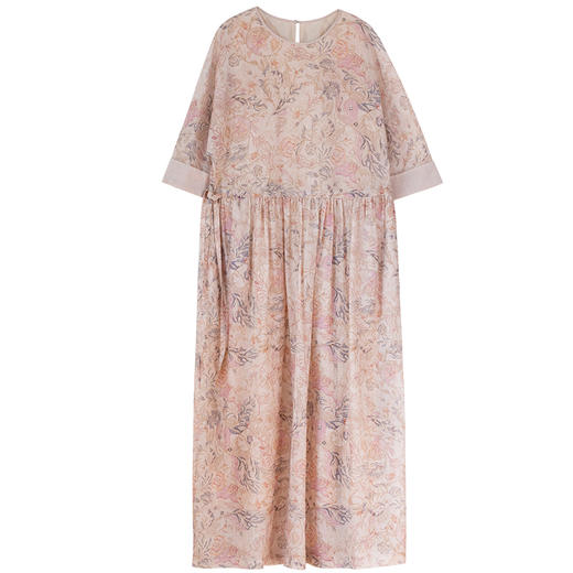 牧衣游原创 丝棉印染连衣裙新品轻薄圆领宽松文艺气质长裙 画舫 商品图4