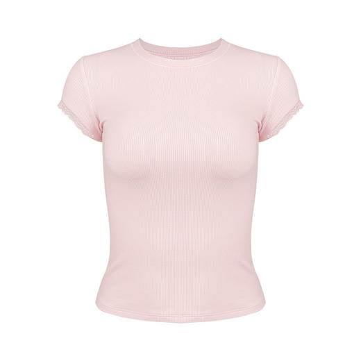 跃牌【周游世界系列】春夏新款圆领蕾丝花边短袖T恤修身打底运动短款健身服TP0791/TP0881 商品图4