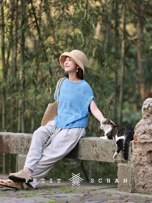 PETIT SCHAN小闪 CLO#785 Where Mists Sing 云水谣 棉混纺镂空套头针织衫 商品图3