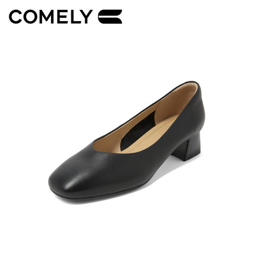 康莉KYQ5A115商场新款春季羊皮高跟鞋女粗跟女士单鞋黑色工作鞋 商品图2