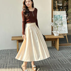 洛诗琳33220气质褶皱收腰半身裙2025夏季新款宽腰显瘦裙子60081