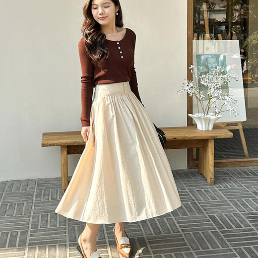 洛诗琳33220气质褶皱收腰半身裙2025夏季新款宽腰显瘦裙子60081 商品图0