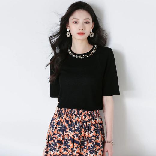 【高货sh】全新升级【铂金会员211/天猫279/差价68】(94447) 洛诗琳25夏季清凉天丝贝壳钉珠圆领针织短袖修身显瘦上衣 商品图2