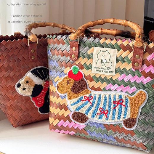 【YiLuoShan腊肠狗手工编织包】环保PP仿藤材质 做工精致 慵懒时尚感 休闲通勤都可搭配 商品图1