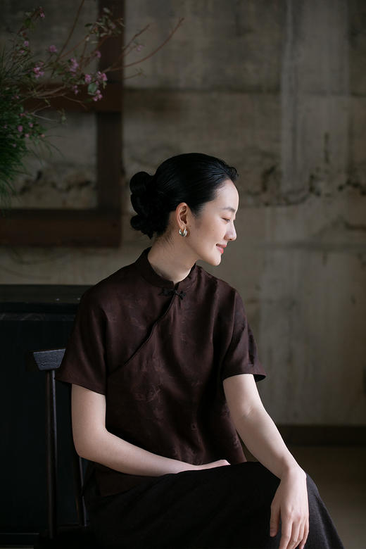 牧衣游原创 海棠花四经罗香云纱套头衫重磅桑蚕丝新中式上衣 清歌 商品图5