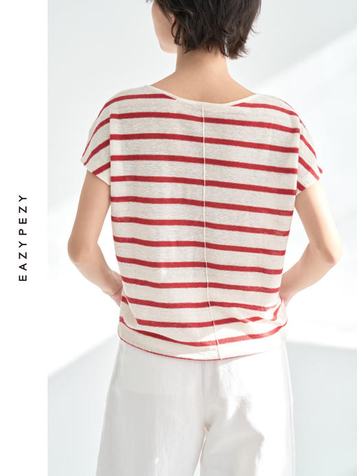 2025SS 有机亚麻条纹短袖针织衫 商品图1