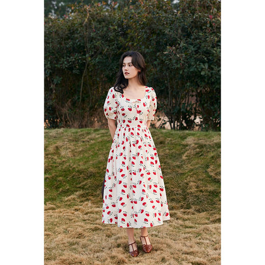 HeyDress原创扶桑花连衣裙女夏季法式高腰显瘦气质浪漫泡泡袖裙子 商品图3