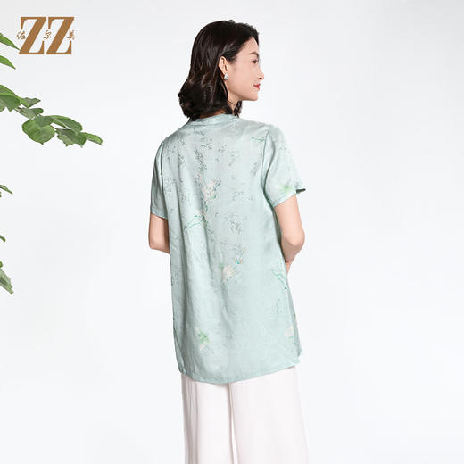 佐尔美夏季新款新中式国风时尚气质桑蚕丝短袖衬衣女M42CS94 商品图4