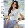【专属特价】熙世界元气民族风刺绣t恤2025夏季新款印花短袖女微弹显瘦上衣T 商品缩略图0