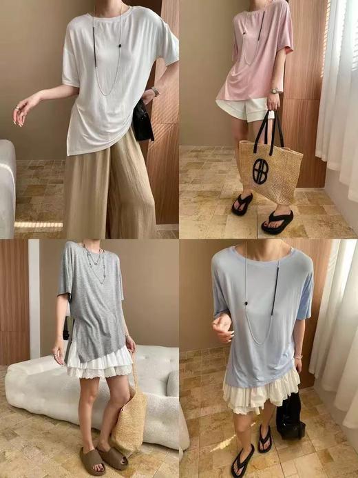 工厂直销 | “凉感面膜”系列  亲肤短袖 包容性强 不规则开叉中长款/防晒罩衫/V领短袖 商品图1