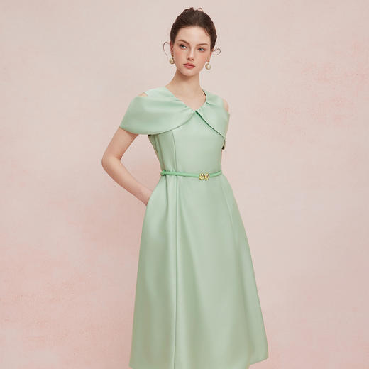 QF880新款赫本风蝴蝶结落肩收腰放摆显高显瘦宴会轻礼服连衣裙 商品图7