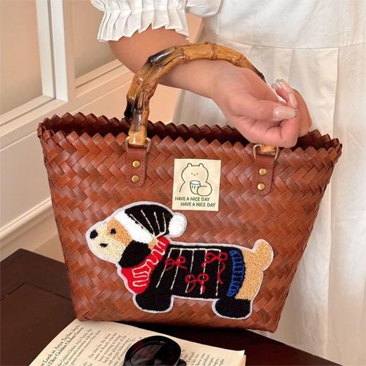 【YiLuoShan腊肠狗手工编织包】环保PP仿藤材质 做工精致 慵懒时尚感 休闲通勤都可搭配 商品图4