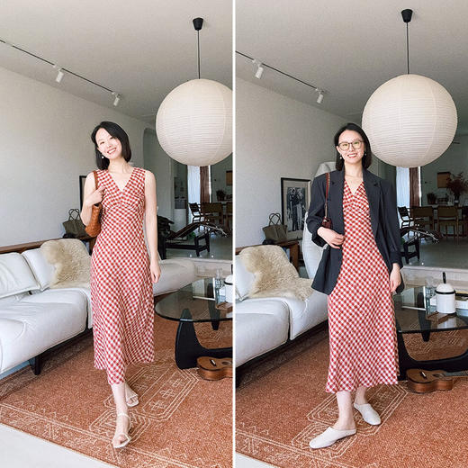 （小眠专属）HeyDress法式红色格子连衣裙女夏季小众设计感收腰显瘦背心裙子 商品图3