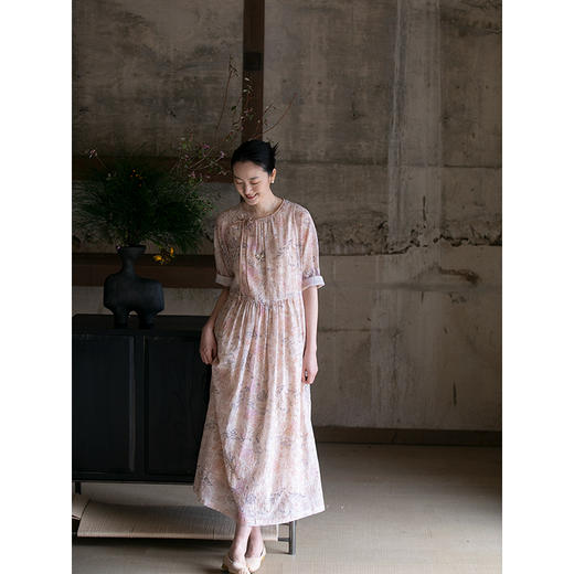 牧衣游原创 炒色丝棉印染连衣裙轻薄古雅东方文艺气质长裙 茹慮 商品图2