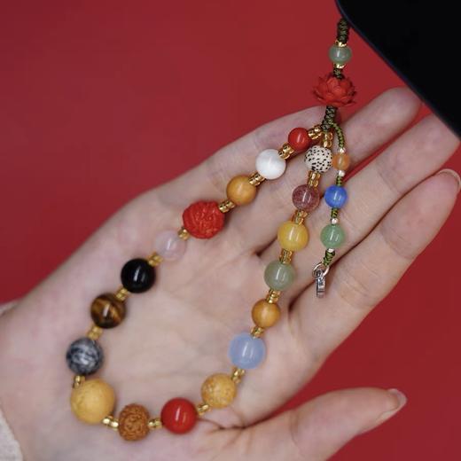 【灵隐文创馆正品】2025十八籽菩提手机链挂饰18子朱砂手机挂绳挂手腕925银 商品图3