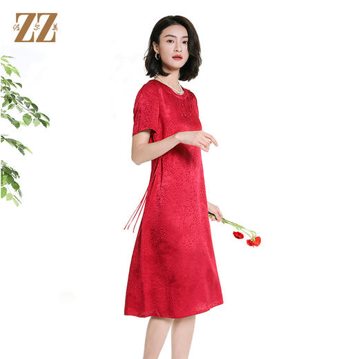 佐尔美夏季新款新中式国风时尚气质100桑蚕丝短袖连衣裙女M42LS24 商品图1