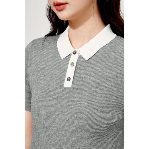 【商场同款】诗凡黎灰色莱赛尔polo领针织衫2024秋新款3F7731761 商品图3