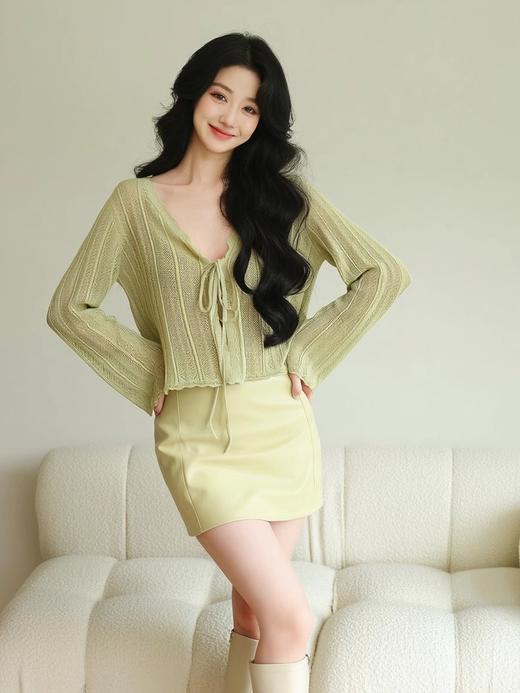 奢姿大码女装2025夏季时尚系带设计气质镂空上衣胖妹妹V领开衫9652353216A 商品图3