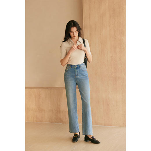 HeyDress四面弹牛仔裤女夏季高腰弹力显瘦直筒裤百搭侧开叉裤子 商品图1