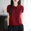 丁摩桑蚕丝羊毛半开扣POLO领短袖T恤女纯色打底翻领薄款透气气质上衣AL5029 商品缩略图5