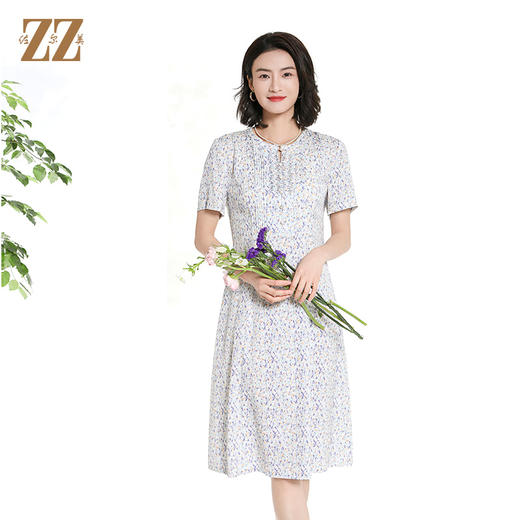 佐尔美夏季新款甜美减龄碎花时尚气质桑蚕丝短袖连衣裙女M42LS31 商品图4